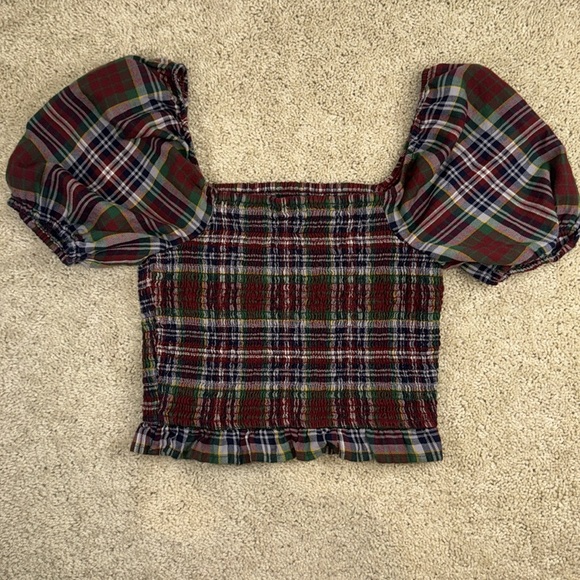 American Eagle Plaid| Puff Sleeve| Smocked Blouse - Picture 13 of 13